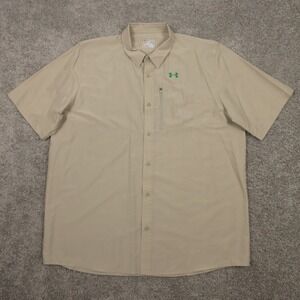Under Armour Shirt Mens XL Beige Solid HeatGear Performance Fishing Button Up